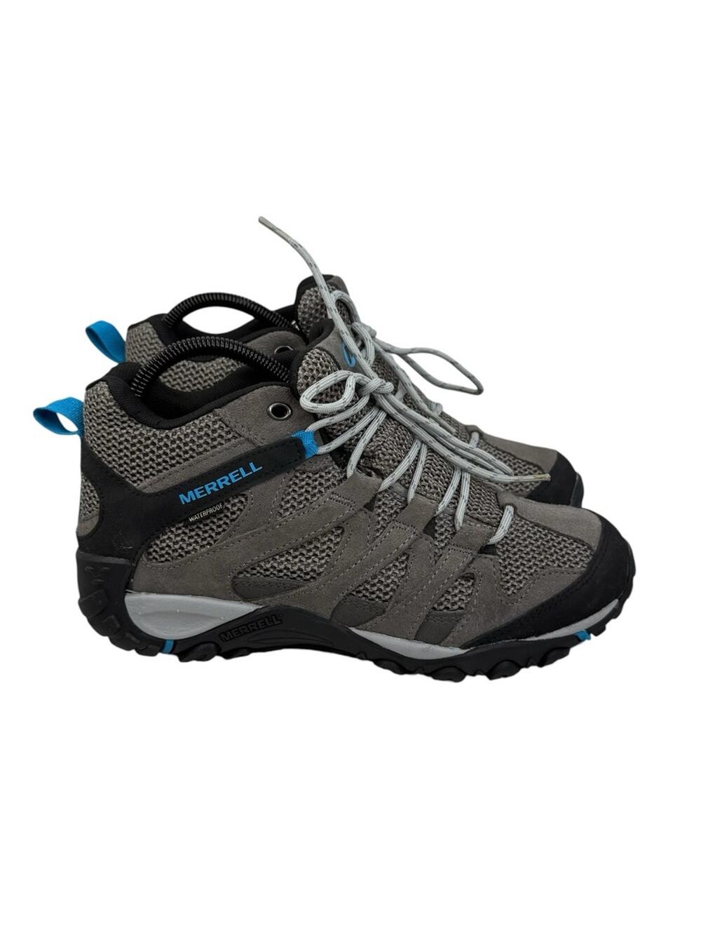 MERRELL ALVERSTONE MID WATERPROOF CHARCOAL/TAHOE HIKING BOOTS WOMEN’S SZ 8